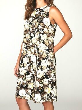 Abercrombie & Fitch Floral Swing Dress Black Brown Cream Sleeveless XL